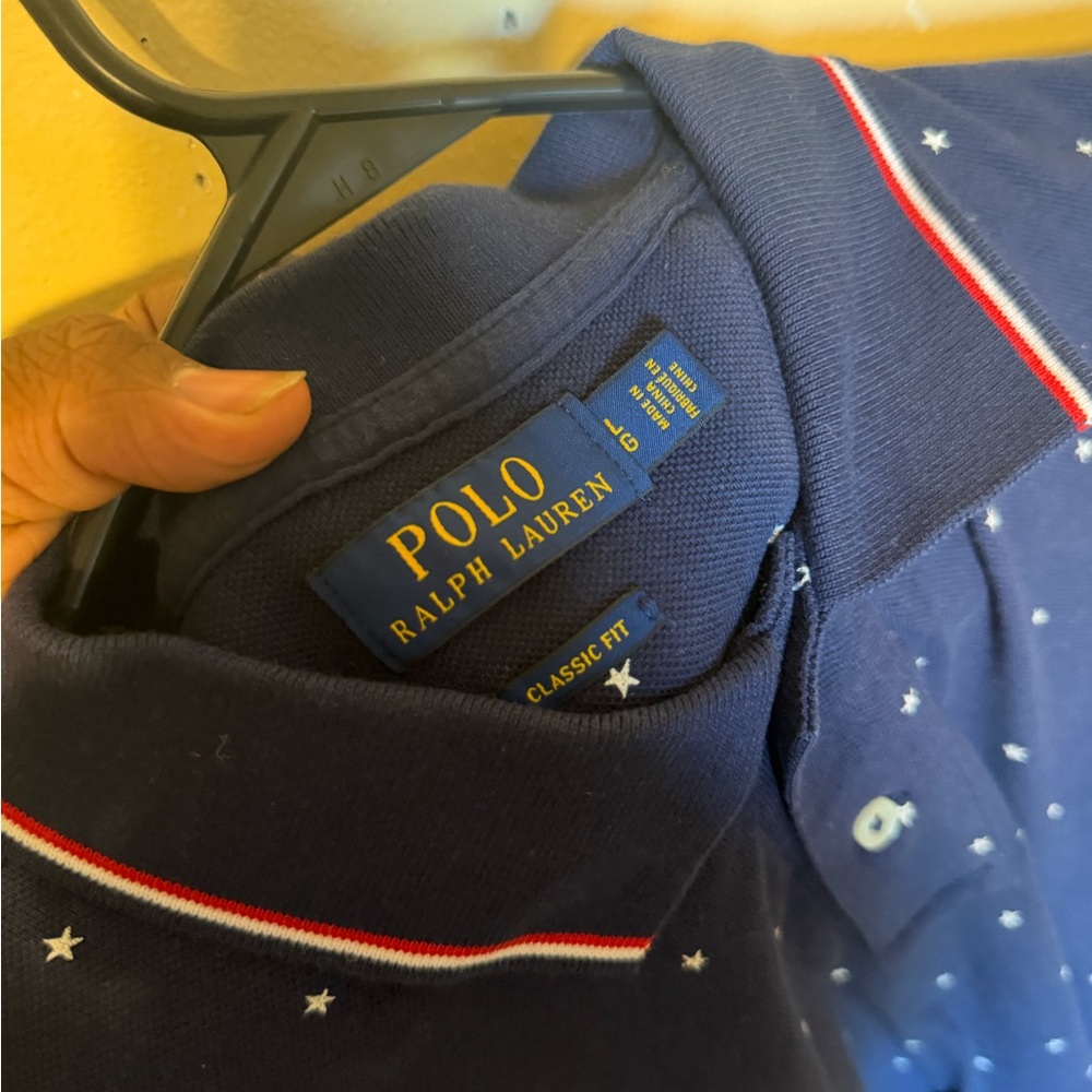 Polo by Ralph Lauren Navy Polo Shirt with White Stars and Red-White Collar Trim